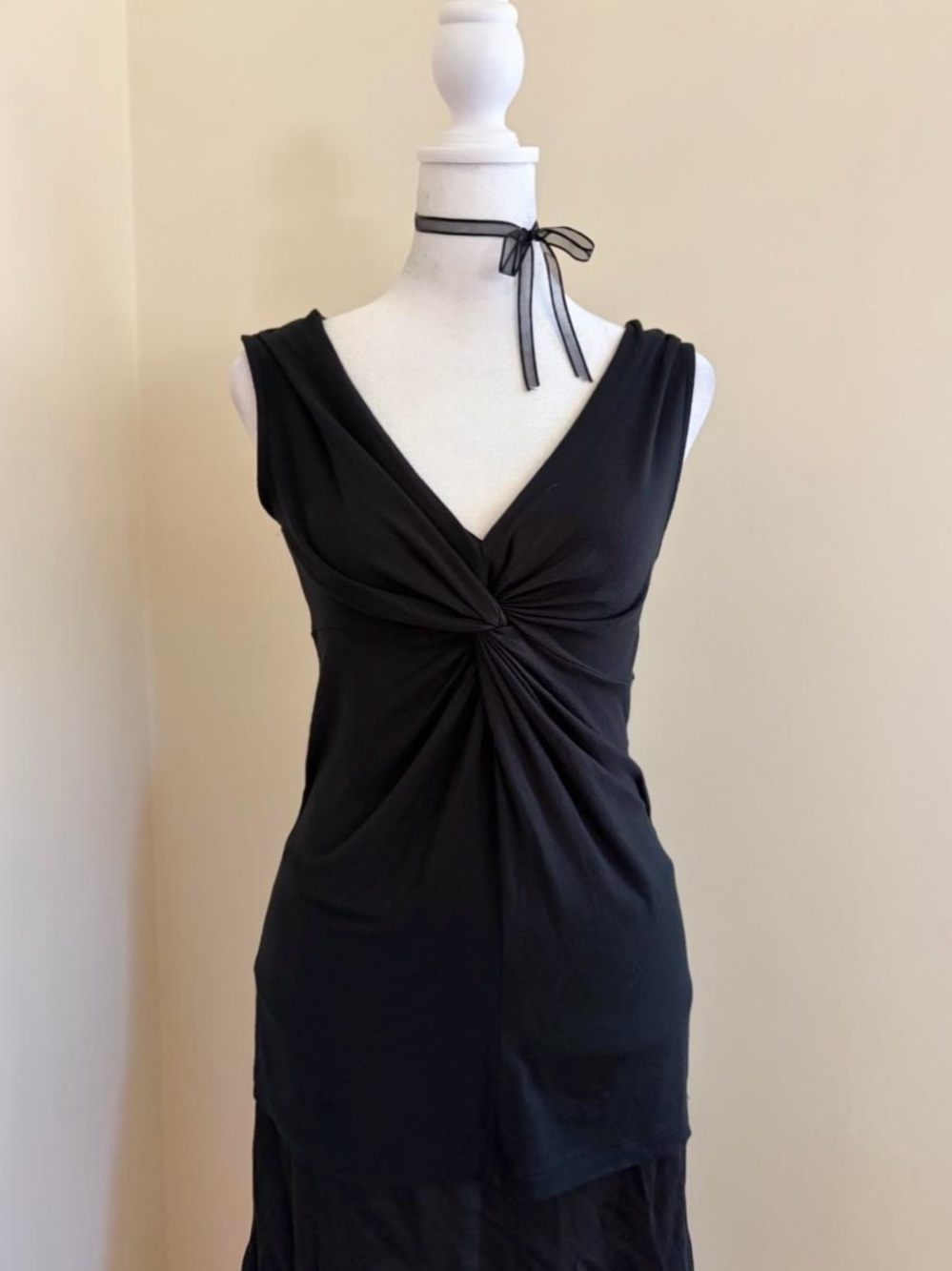 Y2K Banana Republic twist knot gathered black sleeveless blouse goth vamp tank S